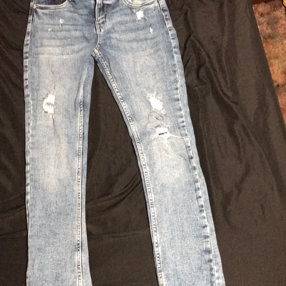 Mid-rise boot cut blue jeans